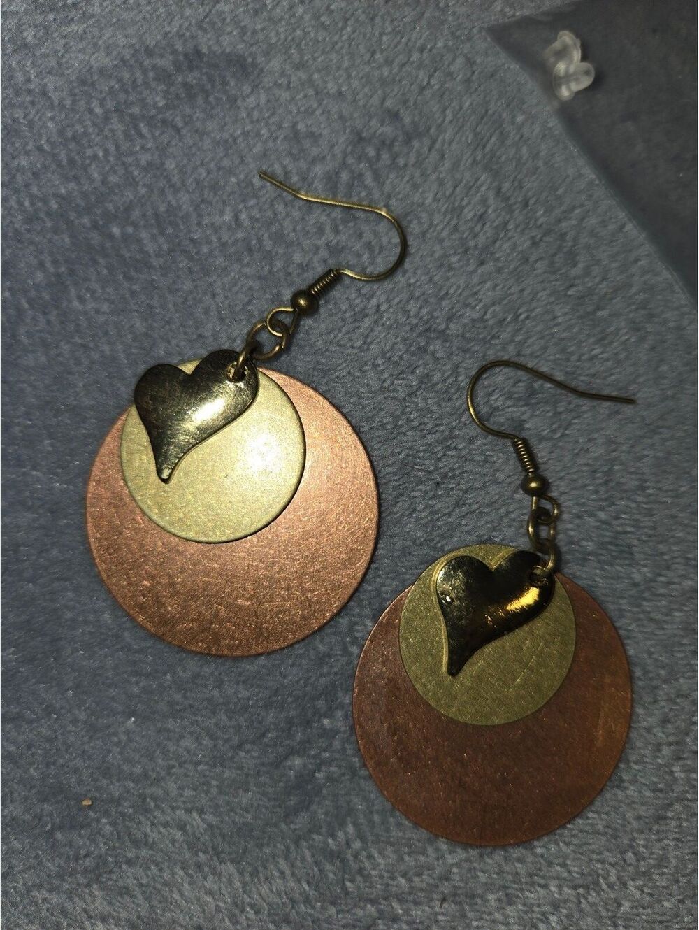 New Brown and Gold Heart Accent Round Drop Earrings